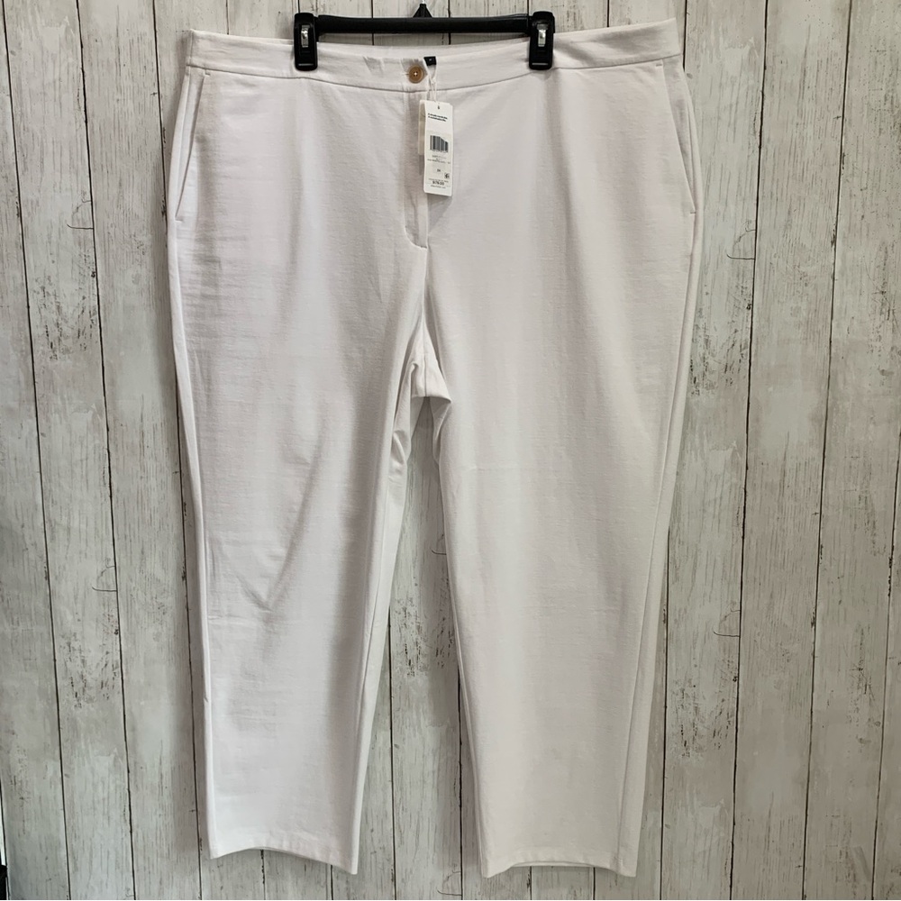 Eileen Fisher Slim Ponte High Waisted Ankle Pants White Sz 3X NWT $168 Cotton
